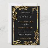 Gold Black Wedding Einladung - Rings & Champagne (Vorderseite)