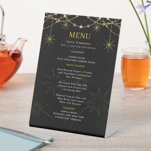 Gold Black Wedding Menu Sockelschild (In Situ)