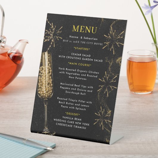 Gold Black Wedding Menu Sockelschild (In Situ)
