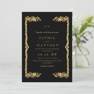 Gold Black Wedding Photo Invitation Einladung