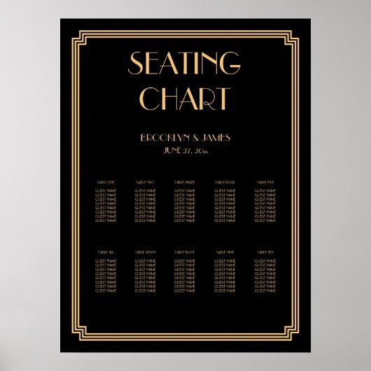 Gold Black Wedding Seating Chart Poster 18x24 (Vorne)