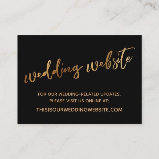 Gold & Black Wedding Website & Card Visitenkarte (Vorderseite)