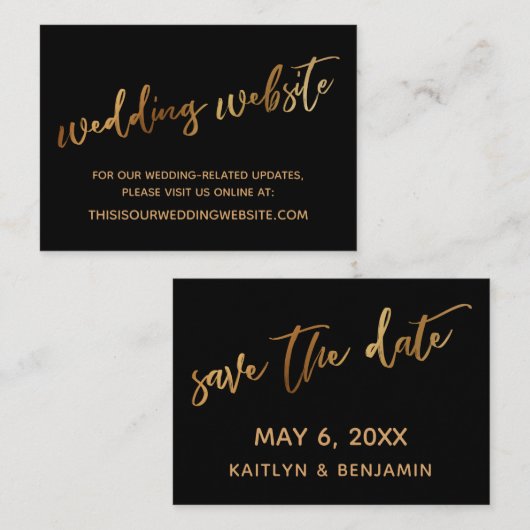 Gold & Black Wedding Website & Card Visitenkarte (Vorne/Hinten)