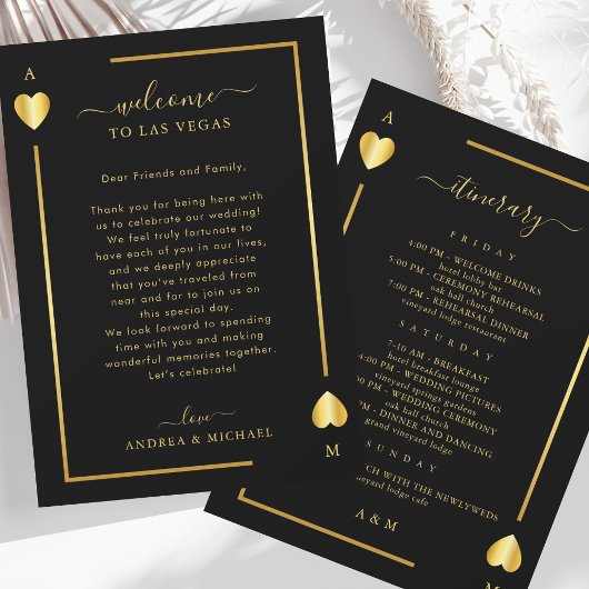 Gold Black Wedding Willkommensbriefkarte Einladung