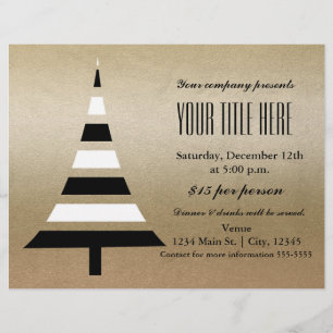 Gold & Black Weihnachtsbaum-Feierparty Flyer