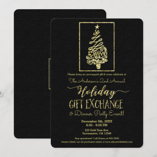 Gold & Black Weihnachtsgeschenktausch-Weihnachtsfe Einladung
