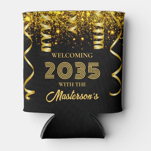 Gold Black Welcome Silvester Party Dosenkühler (Vorderseite)