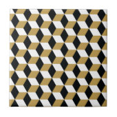 Gold Black & White 3D Cubes Muster Fliese (Vorderseite)