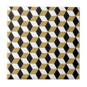 Gold Black & White 3D Cubes Muster Fliese