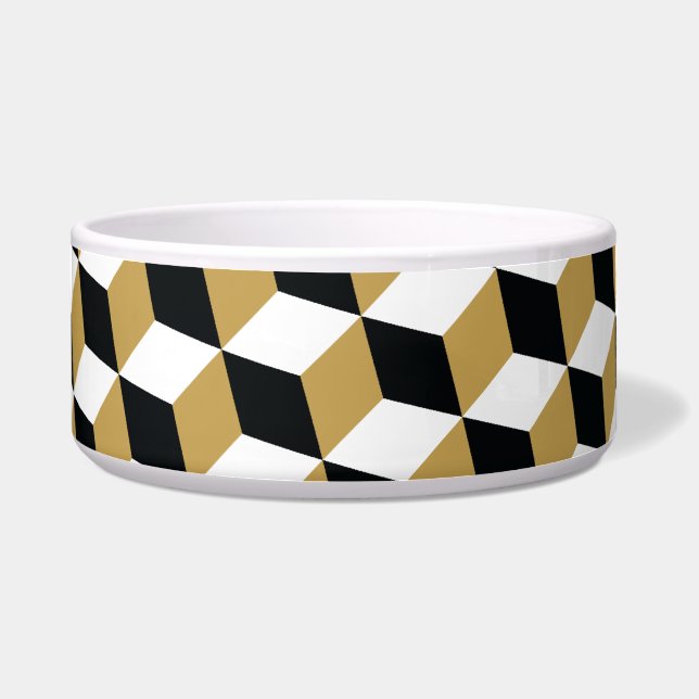 Gold Black & White 3D Cubes Muster Napf (Vorderseite)