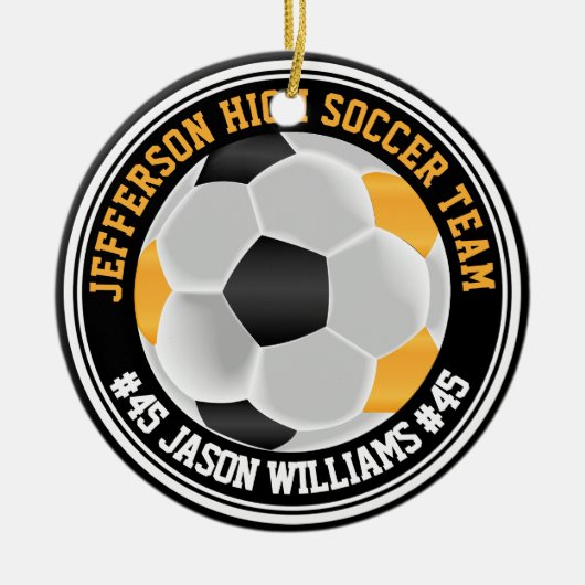 Gold, Black & White Soccer ⚽ Keramik Ornament (Vorne)