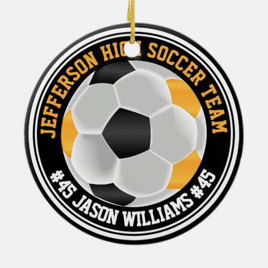 Gold, Black & White Soccer ⚽  Keramik Ornament (Hinten)