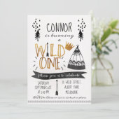 Gold Black Wild One Boys Einladung zum 1. Geburtst (Stehend Vorderseite)