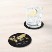 Gold Black World Map Danke Gastgeschenk Hochzeit Runder Pappuntersetzer (Vor Ort)