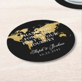 Gold Black World Map Danke Gastgeschenk Hochzeit Runder Pappuntersetzer