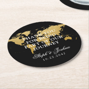 Gold Black World Map Danke Gastgeschenk Hochzeit Runder Pappuntersetzer