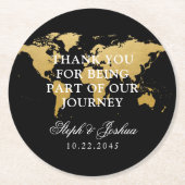 Gold Black World Map Danke Gastgeschenk Hochzeit Runder Pappuntersetzer (Vorderseite)