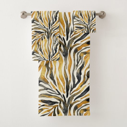 Gold Black Zebra Print Pattern Badhandtuch Set (Insitu)