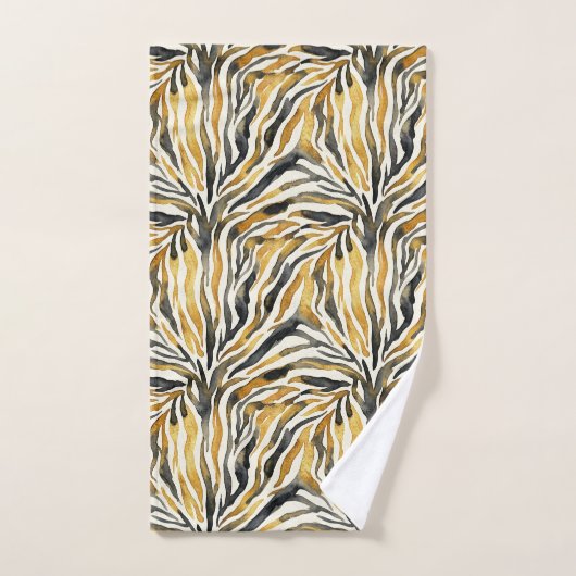 Gold Black Zebra Print Pattern Badhandtuch Set (Handtuch)