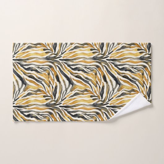 Gold Black Zebra Print Pattern Badhandtuch Set (Handtuch)