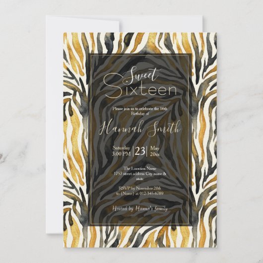 Gold Black Zebra Print Pattern Einladung (Vorderseite)