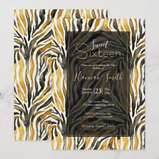 Gold Black Zebra Print Pattern Einladung (Vorne/Hinten)