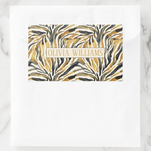 Gold Black Zebra Print Pattern Rechteckiger Aufkleber (Tasche)