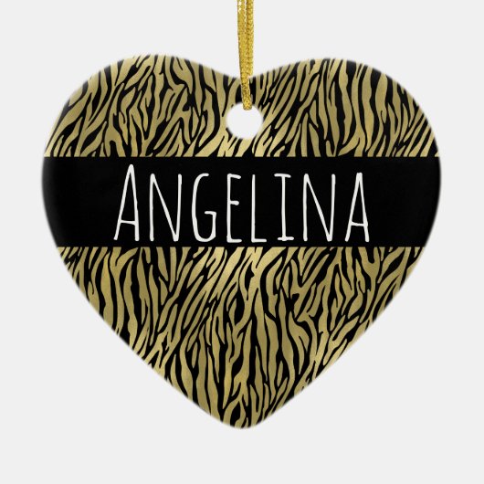 Gold Black Zebra Print Personalisiert Name Keramik Ornament (Vorne)