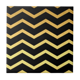 Gold & Black Zig Zag Muster Fliese