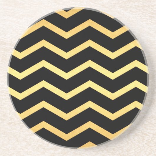Gold & Black Zig Zag Muster Untersetzer (Vorne)