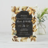 Gold Blätter Almond Beige & Black Fall Verlobung Einladung (Stehend Vorderseite)