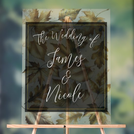 Gold Blätter Almond Beige & Black Glam Hochzeit im Acrylschild (Neutral)