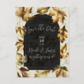 Gold Blätter Almond & Beige Black Glam Hochzeit im Ankündigungspostkarte (Vorderseite)