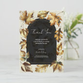 Gold Blätter Almond Beige & Black Glam Vielen Dank Einladung (Stehend Vorderseite)