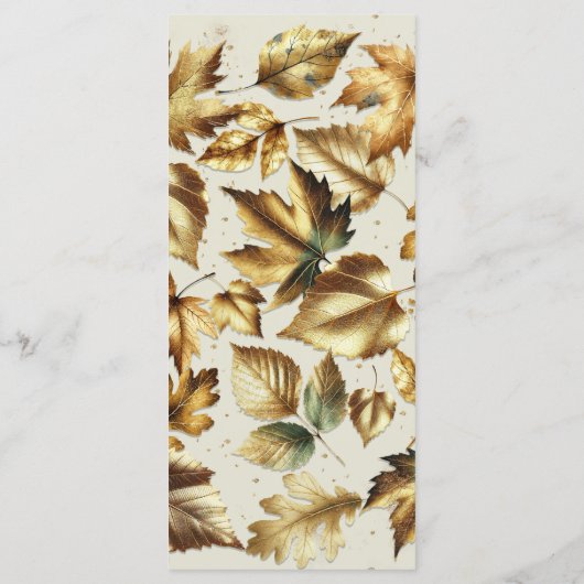 Gold Blätter Almond Beige & Black Hochzeit im Herb Menükarte (Rückseite)