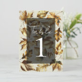 Gold Blätter Almond Beige & Black Wedding Table Einladung (Stehend Vorderseite)