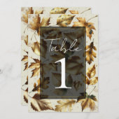 Gold Blätter Almond Beige & Black Wedding Table Einladung (Vorne/Hinten)