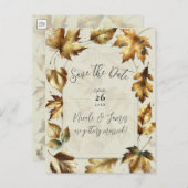 Gold Blätter Almond Beige Creme fällt Save the Dat Ankündigungspostkarte (Vorne/Hinten)