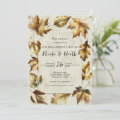 Gold Blätter Almond Beige Fall Verlobung Einladung (Stehend Vorderseite)