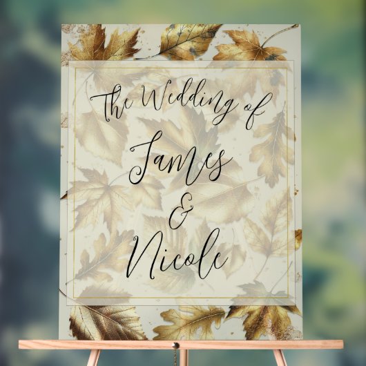 Gold Blätter Almond Beige Glam Hochzeit im Herbst Acrylschild (Neutral)