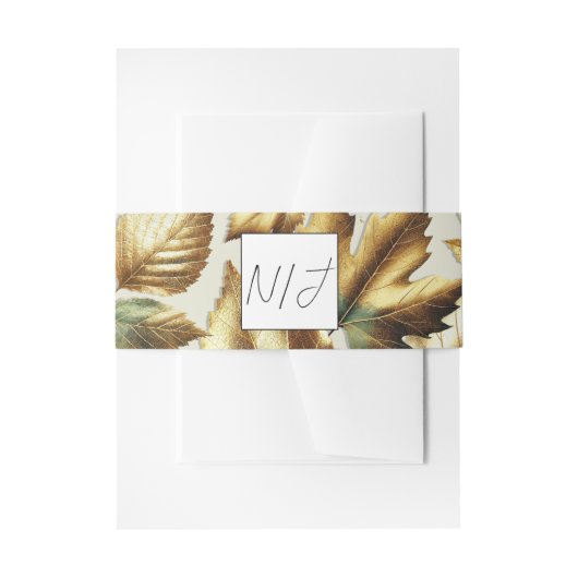 Gold Blätter Almond Beige Glam Hochzeit im Herbst Einladungsbanderole (Vorderseite Beispiel)