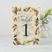 Gold Blätter Almond Beige Glam Wedding Table Einladung (Stehend Vorderseite)