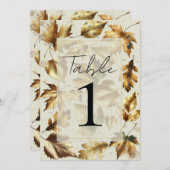 Gold Blätter Almond Beige Glam Wedding Table Einladung (Vorne/Hinten)