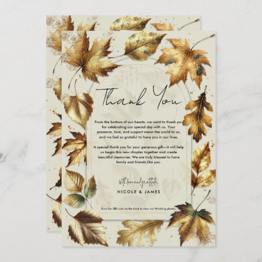 Gold Blätter Almond Beige Hochzeit im Herbst Viele Einladung (Vorne/Hinten)