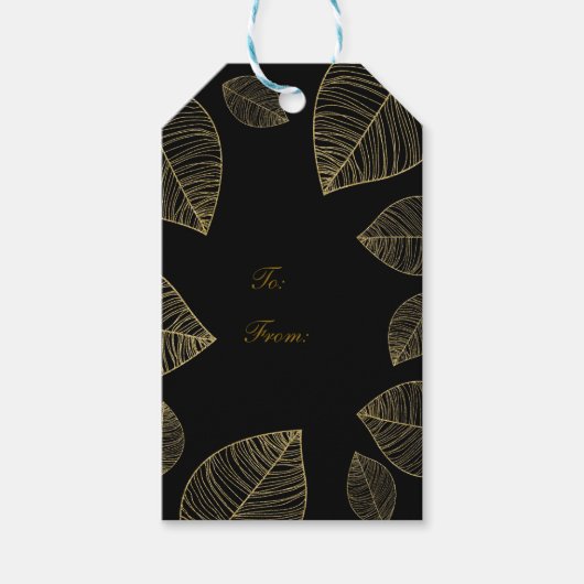 Gold Blätter auf Black Elegant Wedding Party Geschenkanhänger (Vorderseite)