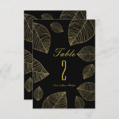 Gold Blätter auf Black Elegant Wedding Tischnummer (Vorne/Hinten)