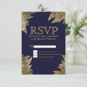 Gold-Blätter auf Navy Blue RSVP-Karten RSVP Karte (Stehend Vorderseite)