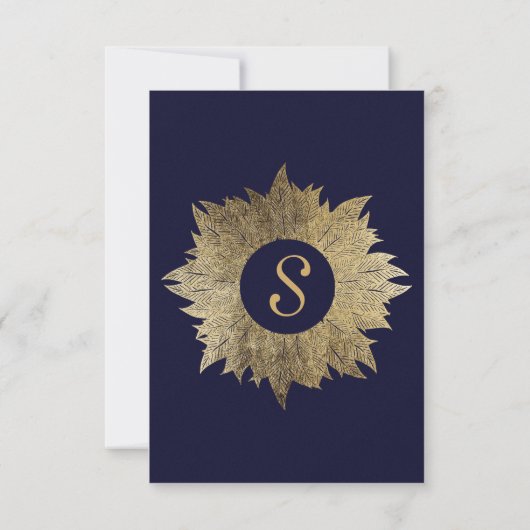 Gold-Blätter auf Navy Blue RSVP-Karten RSVP Karte (Rückseite)
