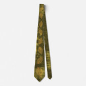 Gold Blätter auf Olive Green Satin Look Krawatte (Vorderseite)