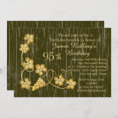 Gold Blätter auf Reben, Holzeffekt 95. Geburtstag Einladung (Vorne/Hinten)